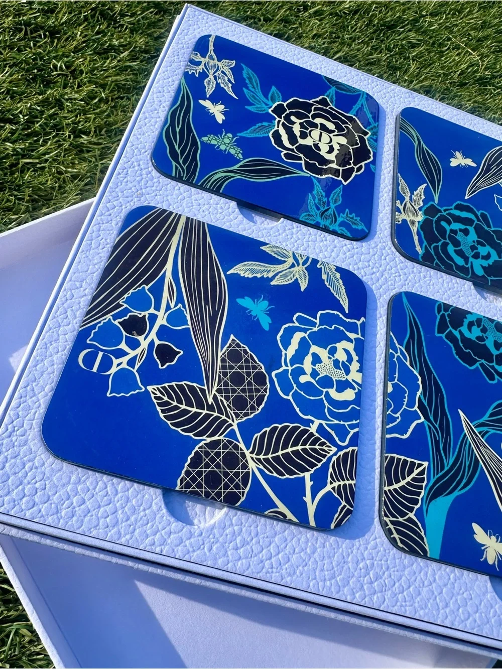 DIOR Maison Blue Floral Coaster Set of 4 with Box